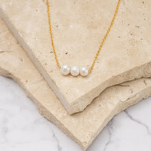 Load image into Gallery viewer, Angel 14k gold plated triple pearl necklace