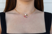 Load image into Gallery viewer, Clover 14k gold plated vermeil and zirconia birthstone necklace