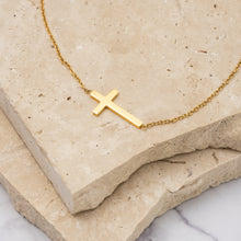 Load image into Gallery viewer, Bernadette 14k gold plated gold & silver cross necklace