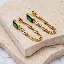 Load image into Gallery viewer, Camila 18k gold plated emerald crystal drop chain earrings