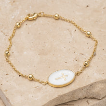 Load image into Gallery viewer, Dio mio 14k gold plated cross pendant bracelet