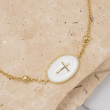Load image into Gallery viewer, Dio mio 14k gold plated cross pendant bracelet