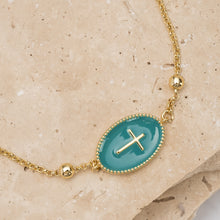 Load image into Gallery viewer, Dio mio 14k gold plated cross pendant bracelet