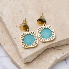 Load image into Gallery viewer, Mila 18k gold plated blue agate earrings
