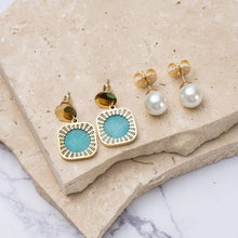Load image into Gallery viewer, Mila 18k gold plated blue agate earrings