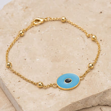 Load image into Gallery viewer, Sofia 14k gold plated evil eye pendant bracelet