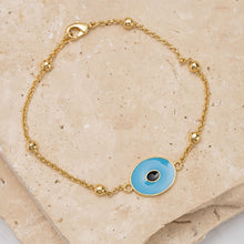 Load image into Gallery viewer, Sofia 14k gold plated evil eye pendant bracelet