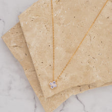 Load image into Gallery viewer, Clover 14k gold plated vermeil and zirconia birthstone necklace