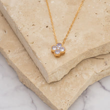 Load image into Gallery viewer, Clover 14k gold plated vermeil and zirconia birthstone necklace