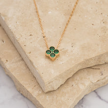 Load image into Gallery viewer, Clover 14k gold plated vermeil and zirconia birthstone necklace