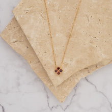 Load image into Gallery viewer, Clover 14k gold plated vermeil and zirconia birthstone necklace