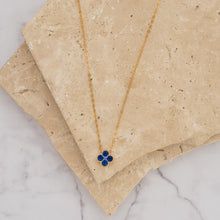 Load image into Gallery viewer, Clover 14k gold plated vermeil and zirconia birthstone necklace