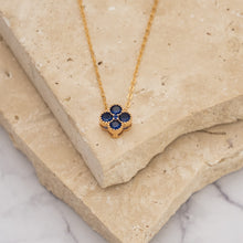 Load image into Gallery viewer, Clover 14k gold plated vermeil and zirconia birthstone necklace