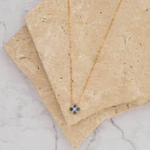 Load image into Gallery viewer, Clover 14k gold plated vermeil and zirconia birthstone necklace