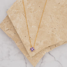Load image into Gallery viewer, Clover 14k gold plated vermeil and zirconia birthstone necklace