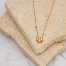 Load image into Gallery viewer, Clover 14k gold plated vermeil and zirconia birthstone necklace