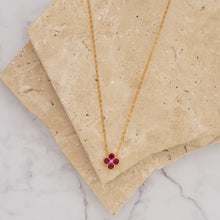 Load image into Gallery viewer, Clover 14k gold plated vermeil and zirconia birthstone necklace