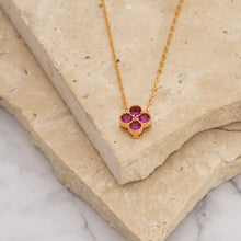Load image into Gallery viewer, Clover 14k gold plated vermeil and zirconia birthstone necklace