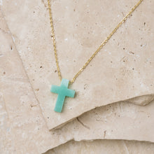 Load image into Gallery viewer, Isabella 14k gold plated amazonite cross necklace