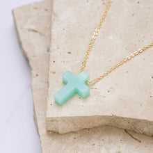 Load image into Gallery viewer, Isabella 14k gold plated amazonite cross necklace