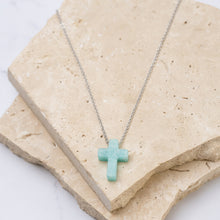 Load image into Gallery viewer, Isabella 14k gold plated amazonite cross necklace