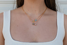 Load image into Gallery viewer, Clover 14k gold plated vermeil and zirconia birthstone necklace
