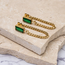 Load image into Gallery viewer, Camila 18k gold plated emerald crystal drop chain earrings
