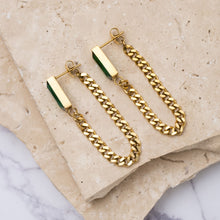 Load image into Gallery viewer, Camila 18k gold plated emerald crystal drop chain earrings
