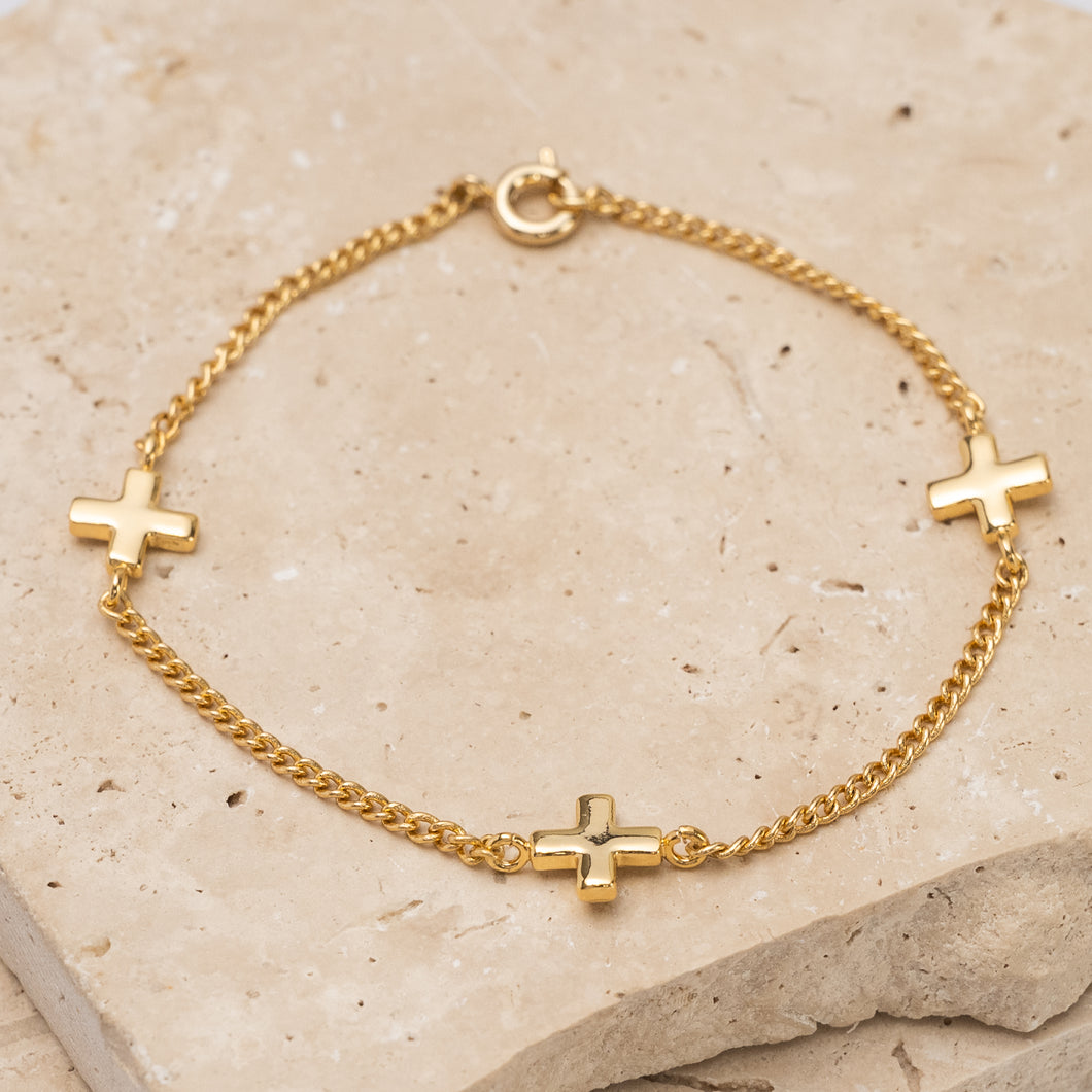 Carmen 14k gold plated 3 cross bracelet