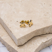 Load image into Gallery viewer, Carmen 14k gold plated cross earrings
