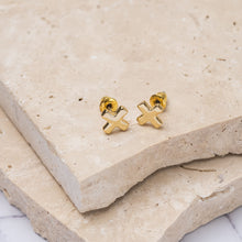 Load image into Gallery viewer, Carmen 14k gold plated cross earrings
