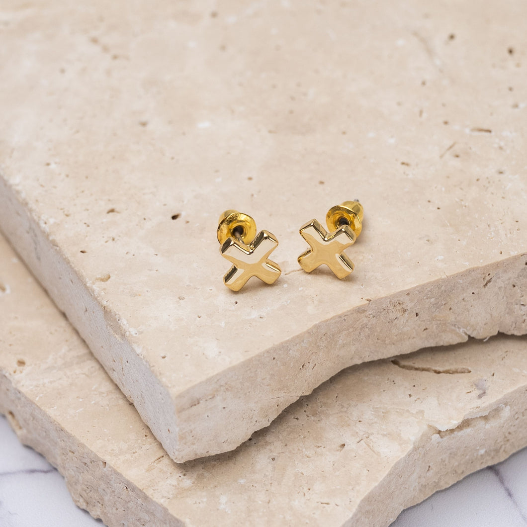 Carmen 14k gold plated cross earrings