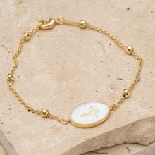 Load image into Gallery viewer, Dio mio 14k gold plated cross pendant bracelet
