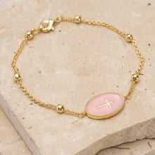 Load image into Gallery viewer, Dio mio 14k gold plated cross pendant bracelet
