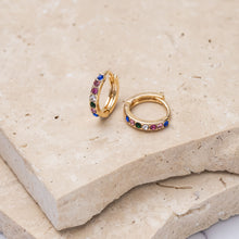Load image into Gallery viewer, Jade 14k gold plated crystal rhinestone huggie earrings
