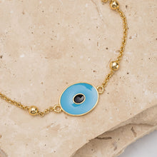 Load image into Gallery viewer, Sofia 14k gold plated evil eye pendant bracelet
