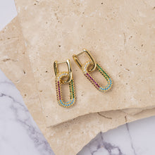 Load image into Gallery viewer, Katie 14k gold plated muticoloured cubic zirconia earrings
