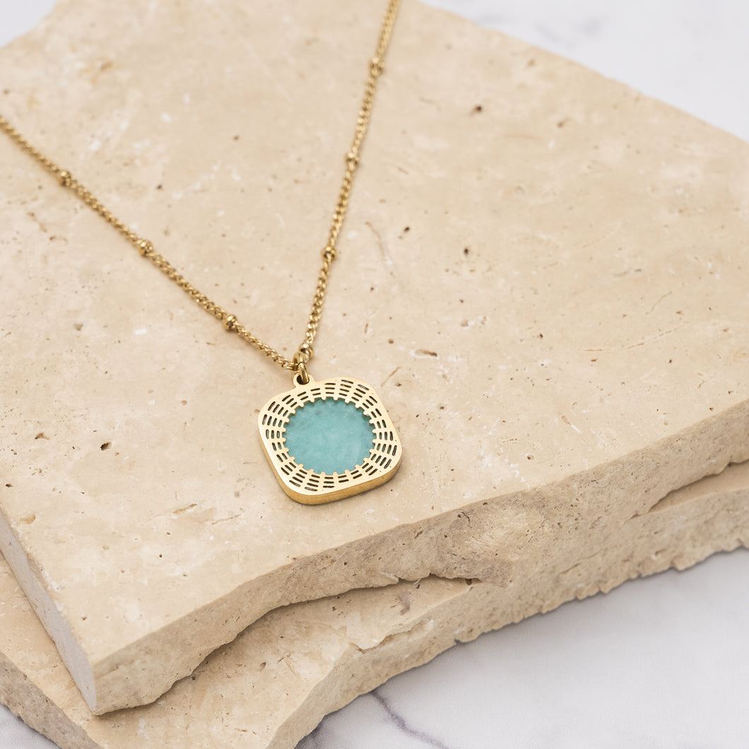 Mila 18k gold plated blue agate necklace