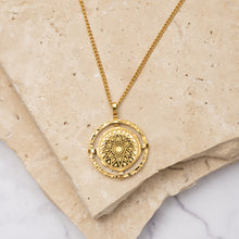 Load image into Gallery viewer, Sole 14k gold plated round sun pendant necklace
