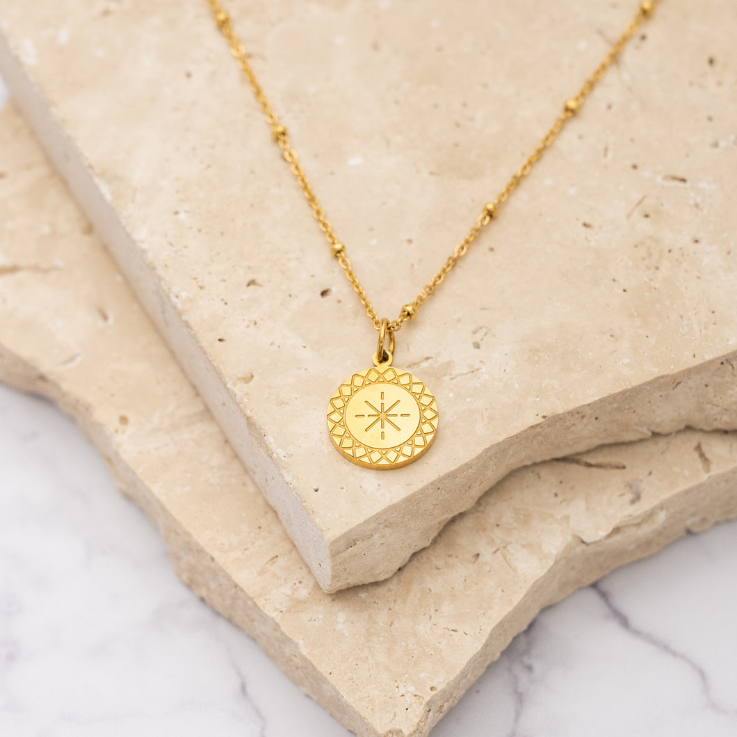 Maya 18k gold plated sunburst pendant necklace