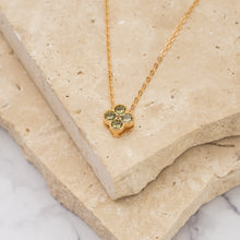 Load image into Gallery viewer, Clover 14k gold plated vermeil and zirconia birthstone necklace
