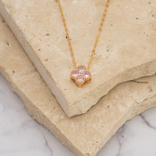 Load image into Gallery viewer, Clover 14k gold plated vermeil and zirconia birthstone necklace

