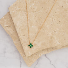 Load image into Gallery viewer, Clover 14k gold plated vermeil and zirconia birthstone necklace
