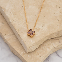 Load image into Gallery viewer, Clover 14k gold plated vermeil and zirconia birthstone necklace
