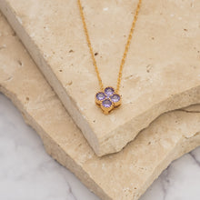 Load image into Gallery viewer, Clover 14k gold plated vermeil and zirconia birthstone necklace
