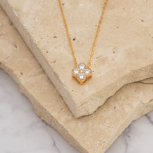 Load image into Gallery viewer, Clover 14k gold plated vermeil and zirconia birthstone necklace
