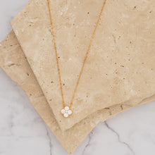 Load image into Gallery viewer, Clover 14k gold plated vermeil and zirconia birthstone necklace
