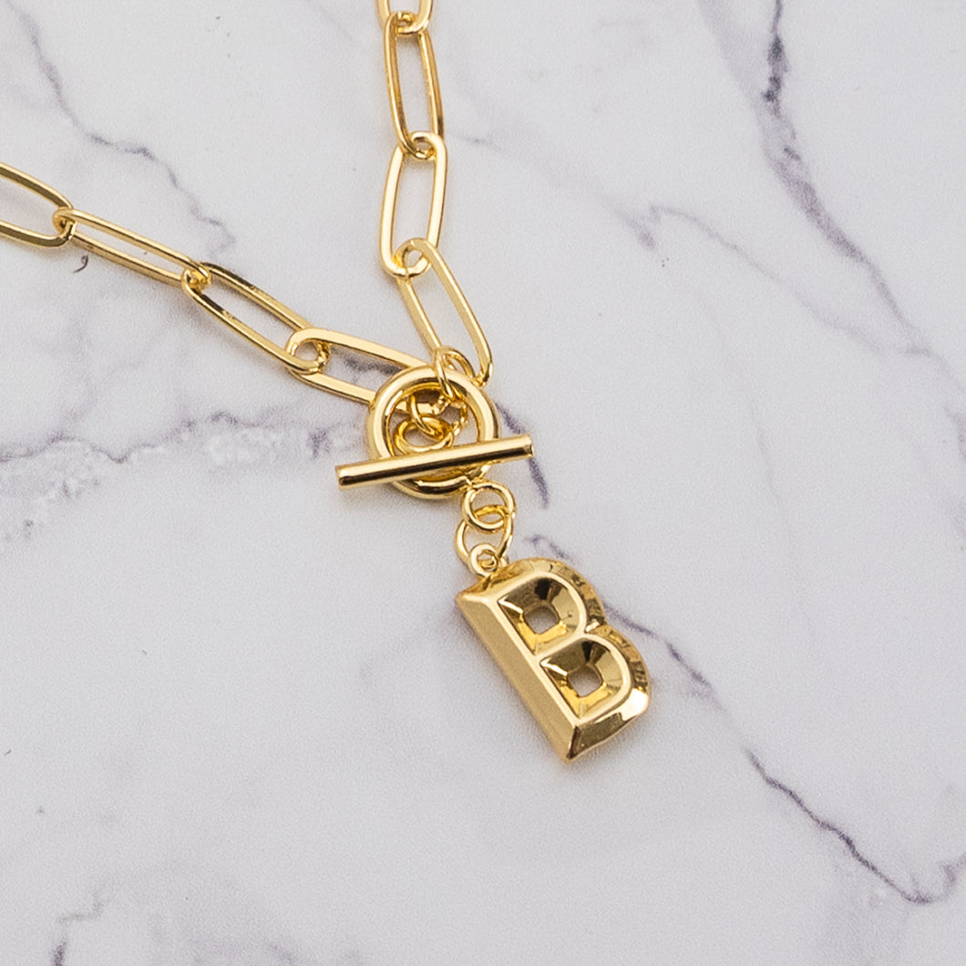 Letter link 18k gold plated necklace