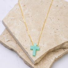 Load image into Gallery viewer, Isabella 14k gold plated amazonite cross necklace
