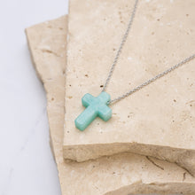 Load image into Gallery viewer, Isabella 14k gold plated amazonite cross necklace
